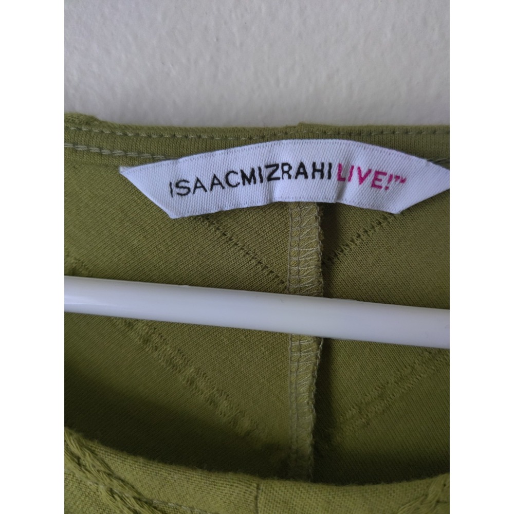 Isaac Mizrahi Live Chartreuse Short Sleeve Textured‎ Chevron Pattern Size Small - Picture 3 of 5